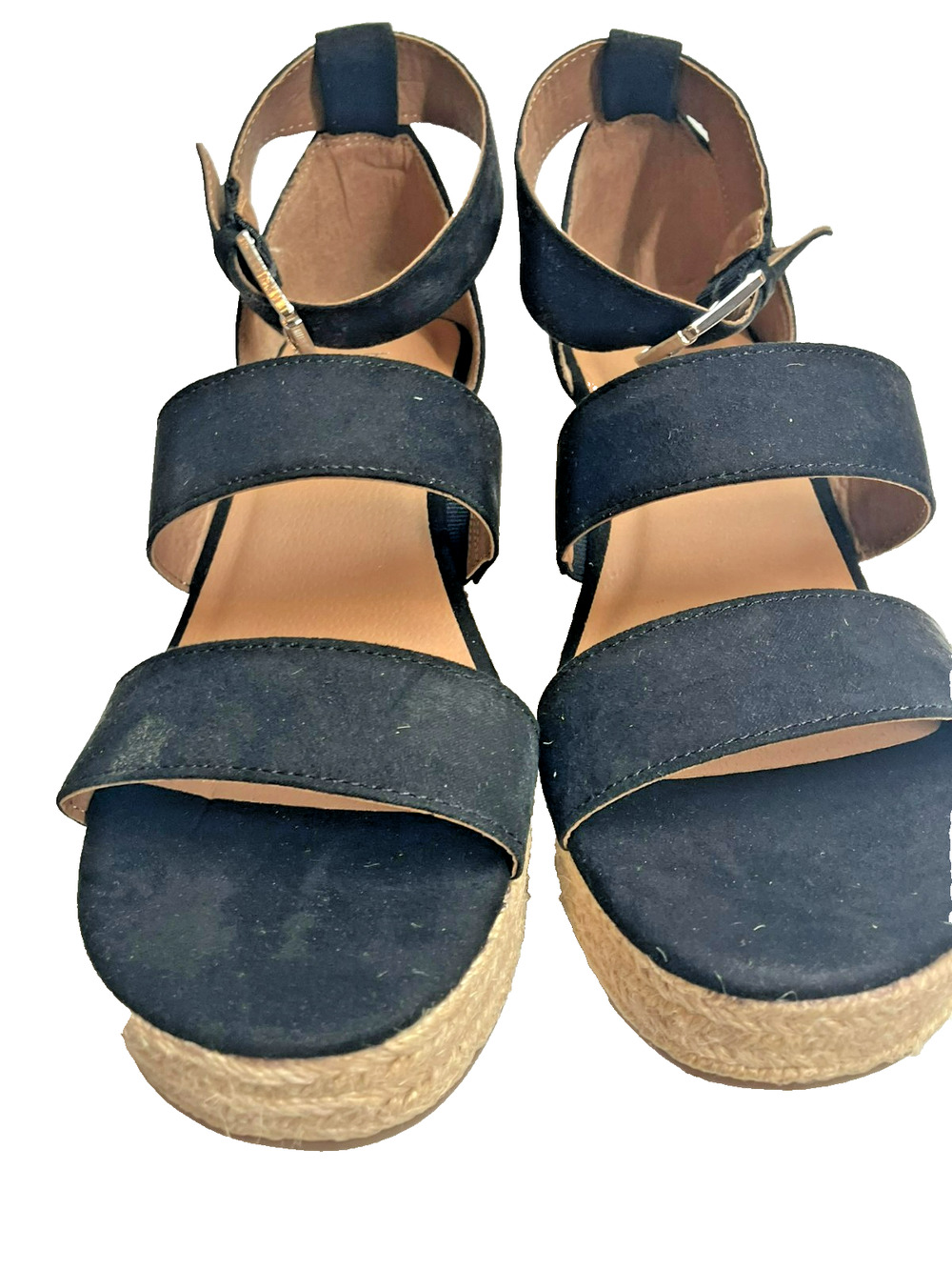 New Hot Tomato Women's Size 9 Black/Tan Woven Wedge Sandal Heels